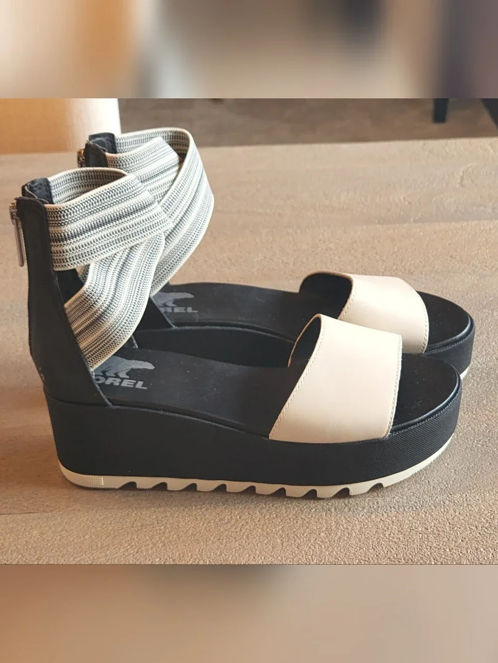 Sorel Women’s Cameron Leather Platform Ankle Strap Wedge Zip Sandal Size 7